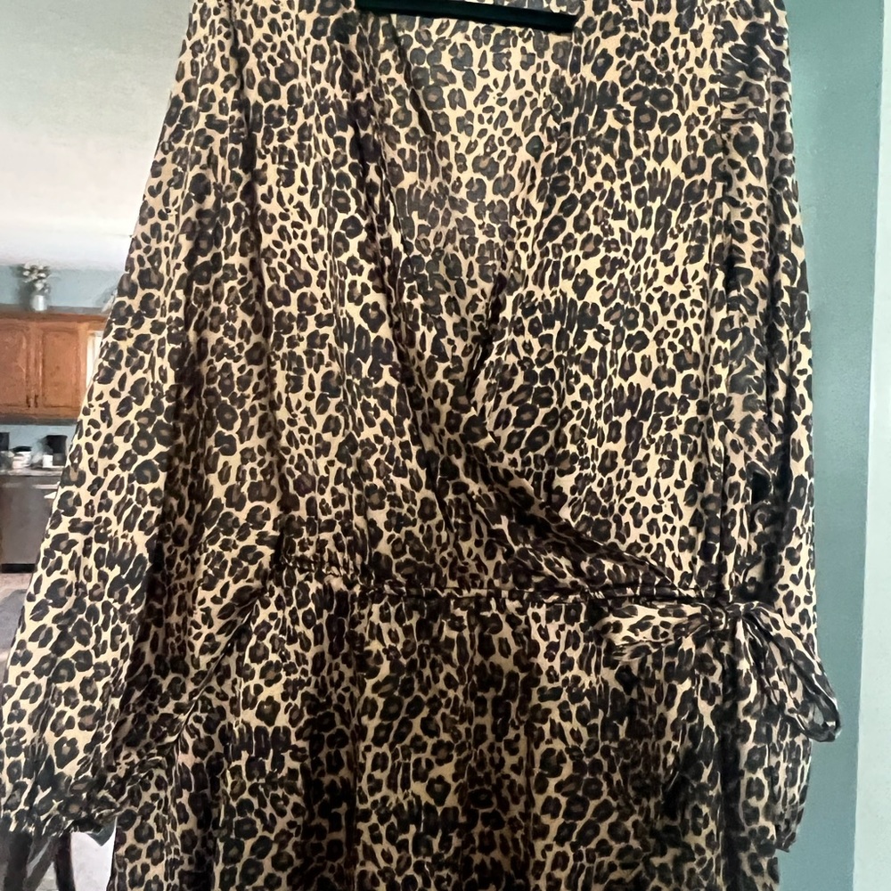 Stunning Leopard Print Faux Wrap Blouse